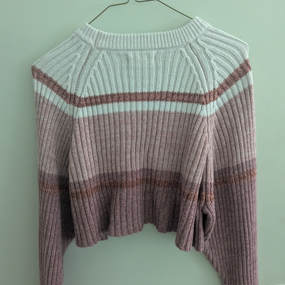 Aeropostale XS Striped Ribbed Sweater - Cream and Burgundy Fall Winter Teen EUC - Picture 4 of 7